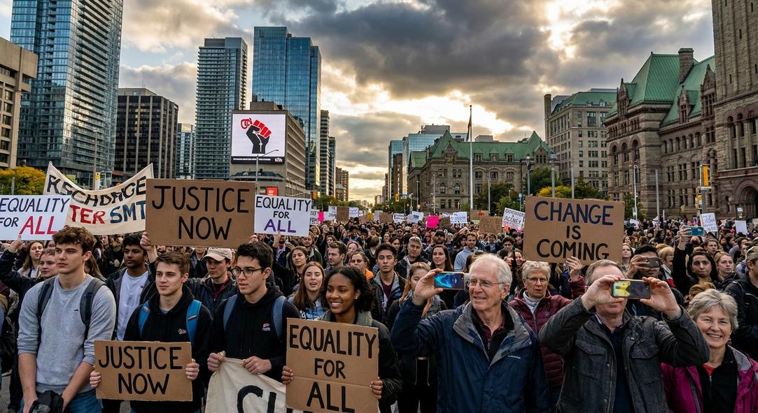 Multitud en protesta con pancartas por justicia